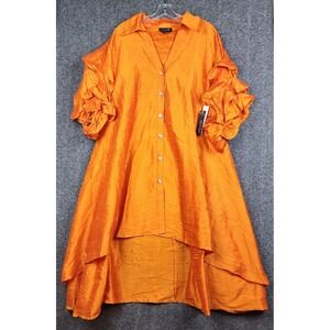 Step In Style Duster Women 2X Gold Orange Ruffle Sleeve Crystal Button AA21-123X